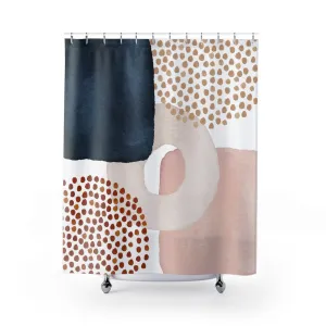 Modern Abstract Art Shower Curtain | Colorful Rust, Blush Pink, Navy Blue White Lighting,Home Lighting