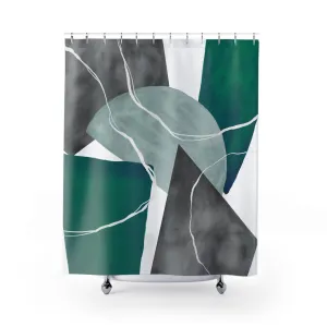 Modern Abstract Art Shower Curtain | Colorful Sea Green, Light Blue Grey White Lighting,Home Lighting