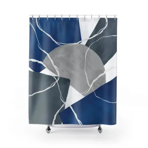 Modern Abstract Art Shower Curtain | Colorful Steel Grey, Indigo Blue White Lighting,Home Lighting