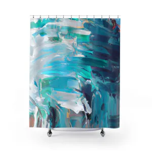 Modern Abstract Art Shower Curtain | Colorful Turquoise Navy Blue White Lighting,Home Lighting