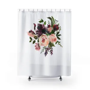 Modern Floral Shower Curtain | Burgundy Purple, Peach Green White Botanical Lighting,Home Lighting