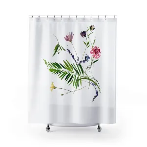 Modern Floral Shower Curtain | Green Tropical Leaves, White Bath Curtain Lighting,Home Lighting