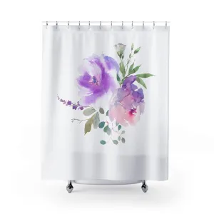Modern Floral Shower Curtain | Lavender Purple, Blush, Green Botanical Lighting,Home Lighting
