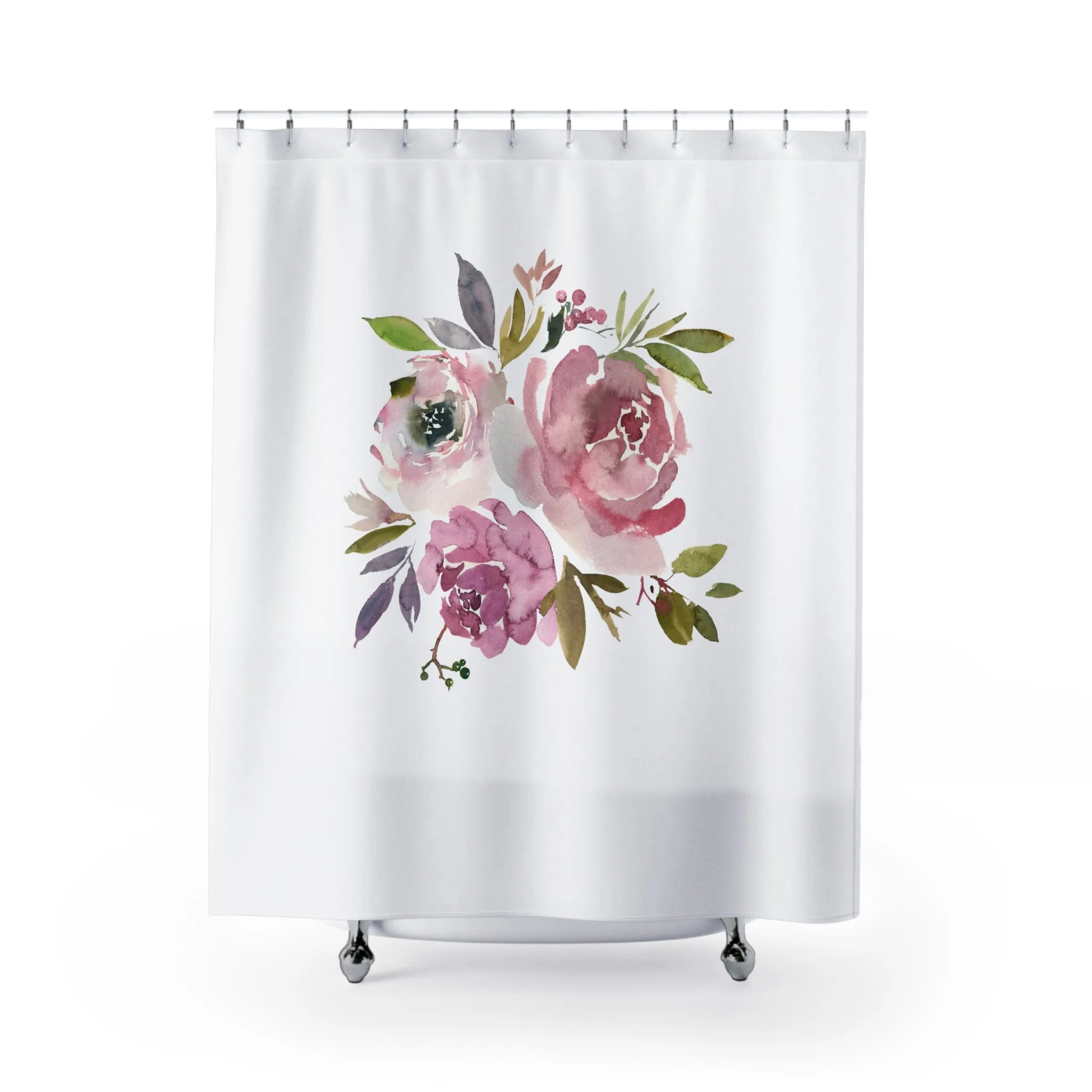 Modern Floral Shower Curtain | Minimalist Mauve, Blush Pink Lighting,Home Lighting