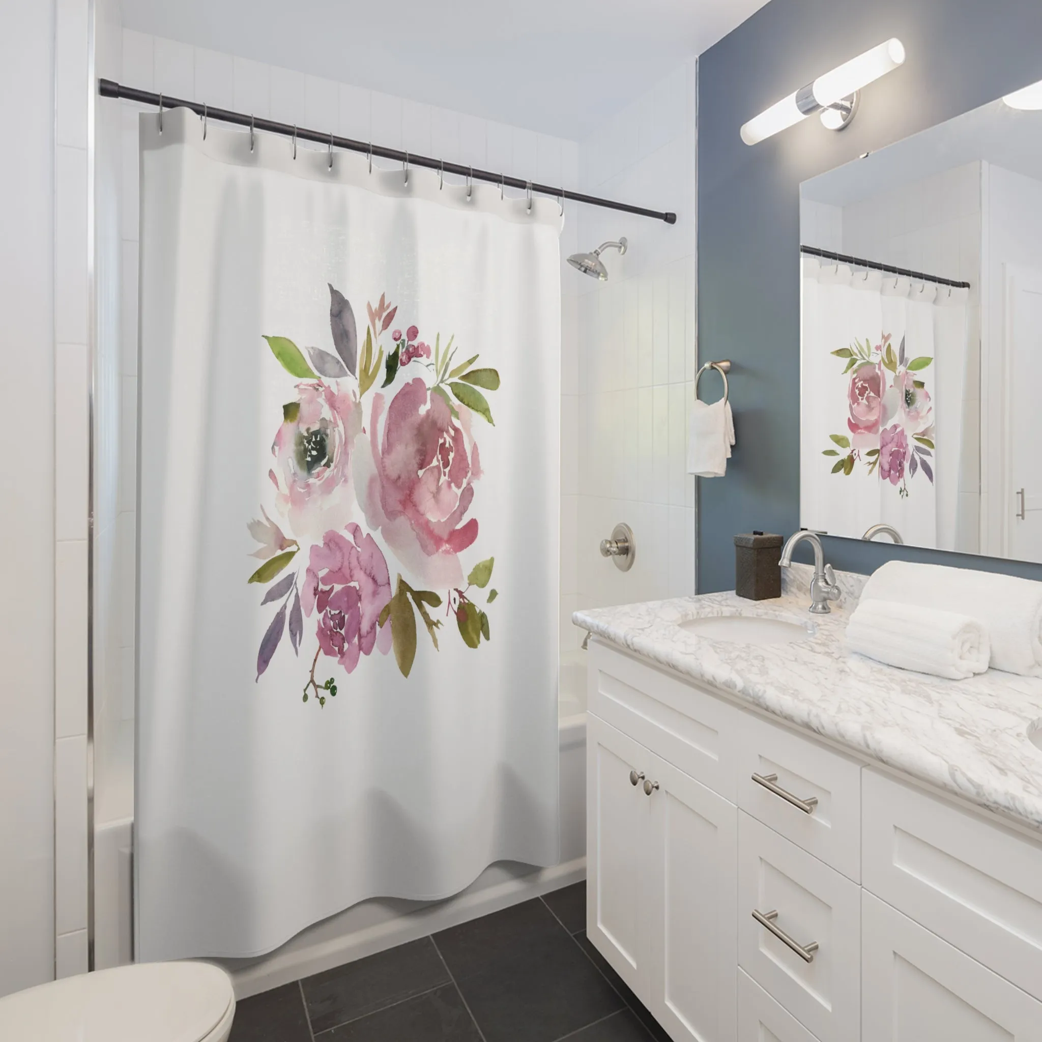 Modern Floral Shower Curtain | Minimalist Mauve, Blush Pink