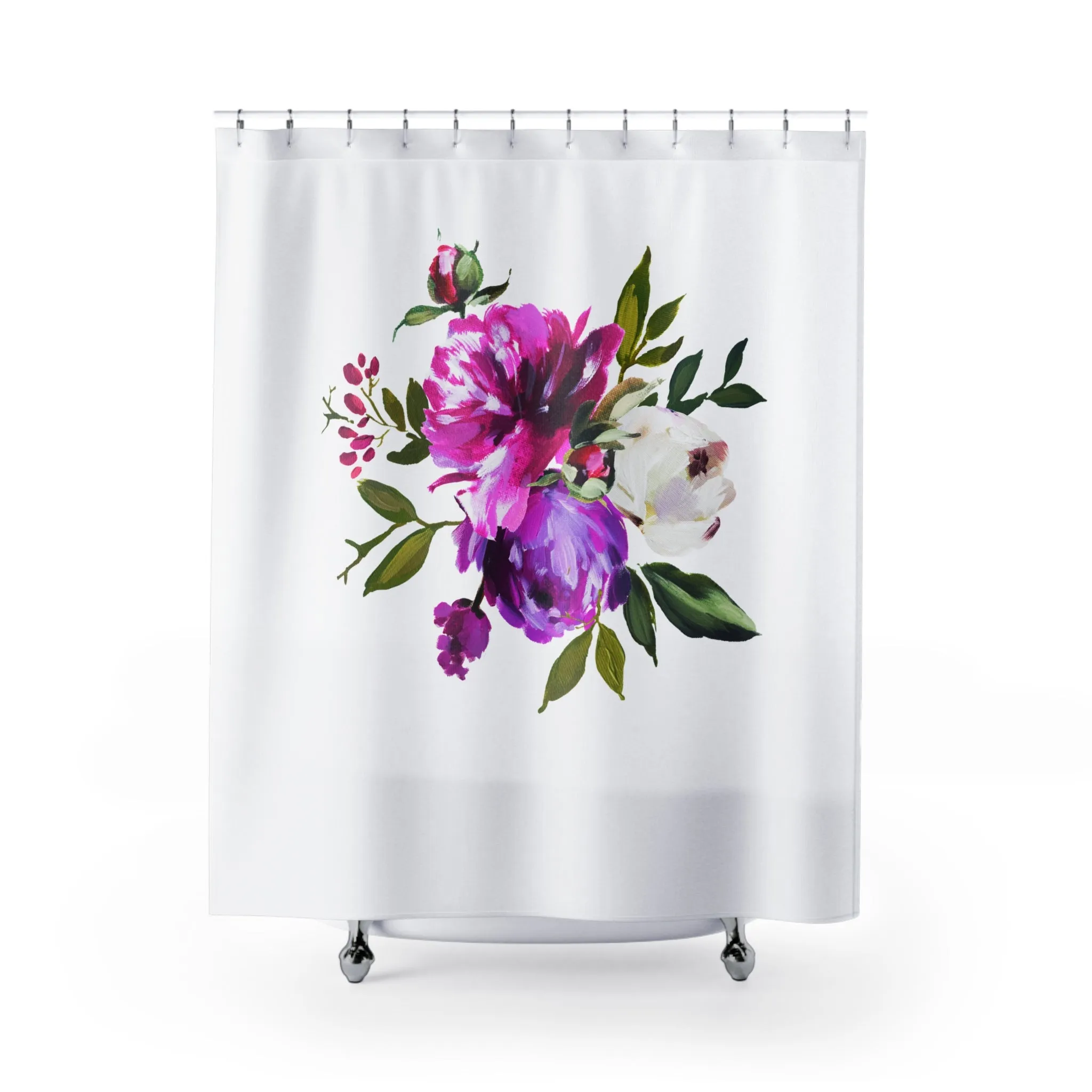 Modern Floral Shower Curtain | Pink Purple, Green Botanical Lighting,Home Lighting
