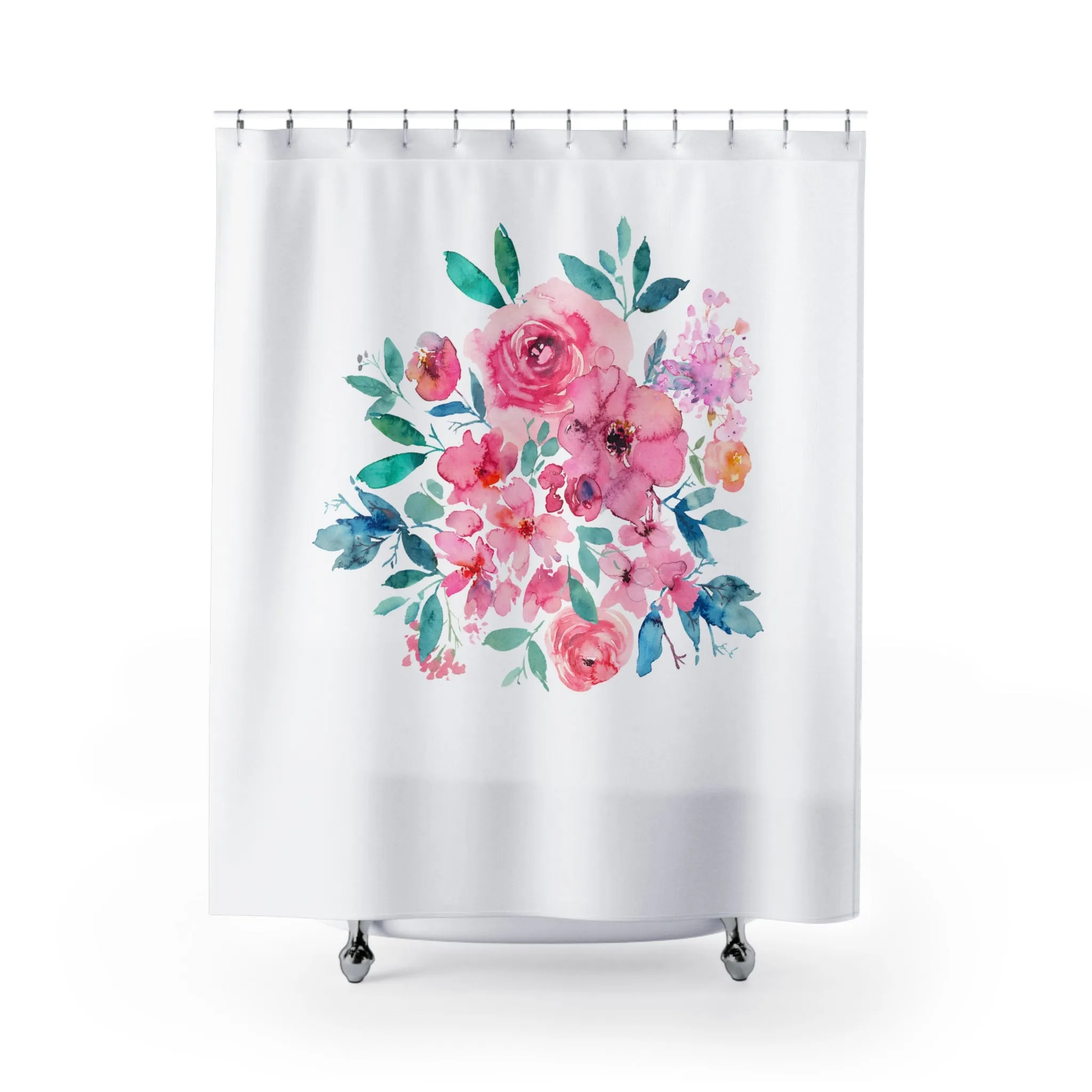 Modern Floral Shower Curtain | Pink, Teal Blue Bouquet Lighting,Home Lighting