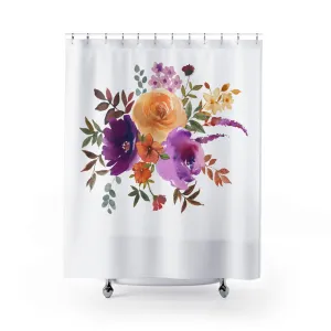 Modern Floral Shower Curtain | Purple and Orange Botanical Lighting,Home Lighting