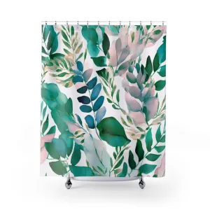 Modern Shower Curtain | Green Blue, Blush Pink Floral Bath Curtain Lighting,Home Lighting