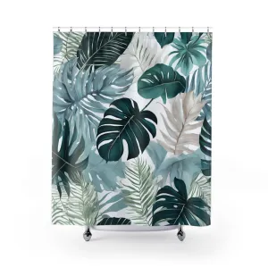 Modern Shower Curtain | Tropical Leaves, Blue, Green Floral Bath Curtain Lighting,Home Lighting