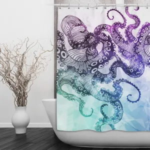 Modern Watercolor Octopus Shower Curtains and Optional Bath Mats Lighting,Lamps Fixtures