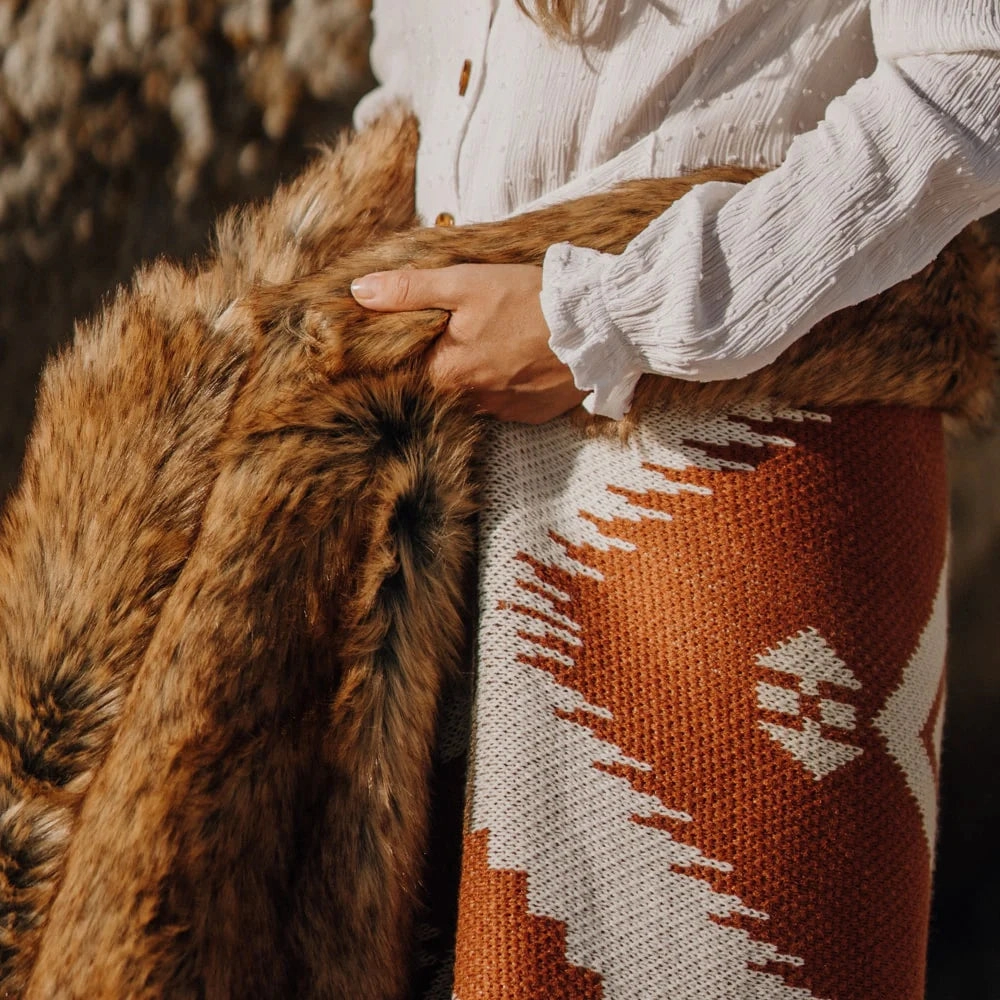 Mohave Muska Faux Fur Knitted Blanket - 2 Sizes