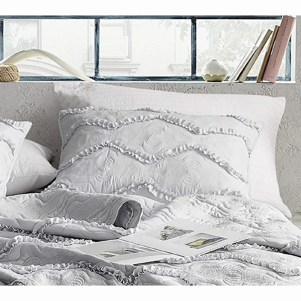 Moksha Textured Ruffles Sham - Eternal Gray pillowcases,cotton pillow covers,bed linen