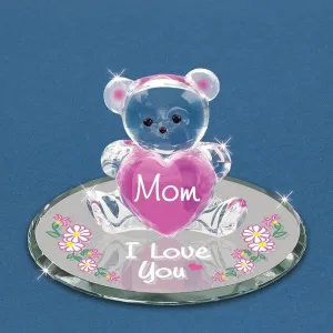 Mom I Love You Bear with Pink Heart Glass Figurine Decorative Mirror,Home Decor Mirror