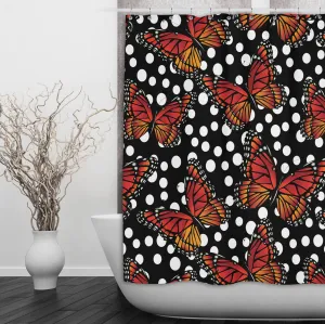 Monarch Butterfly Polka Dot Shower Curtains and Optional Bath Mats Lighting,Lamps Fixtures