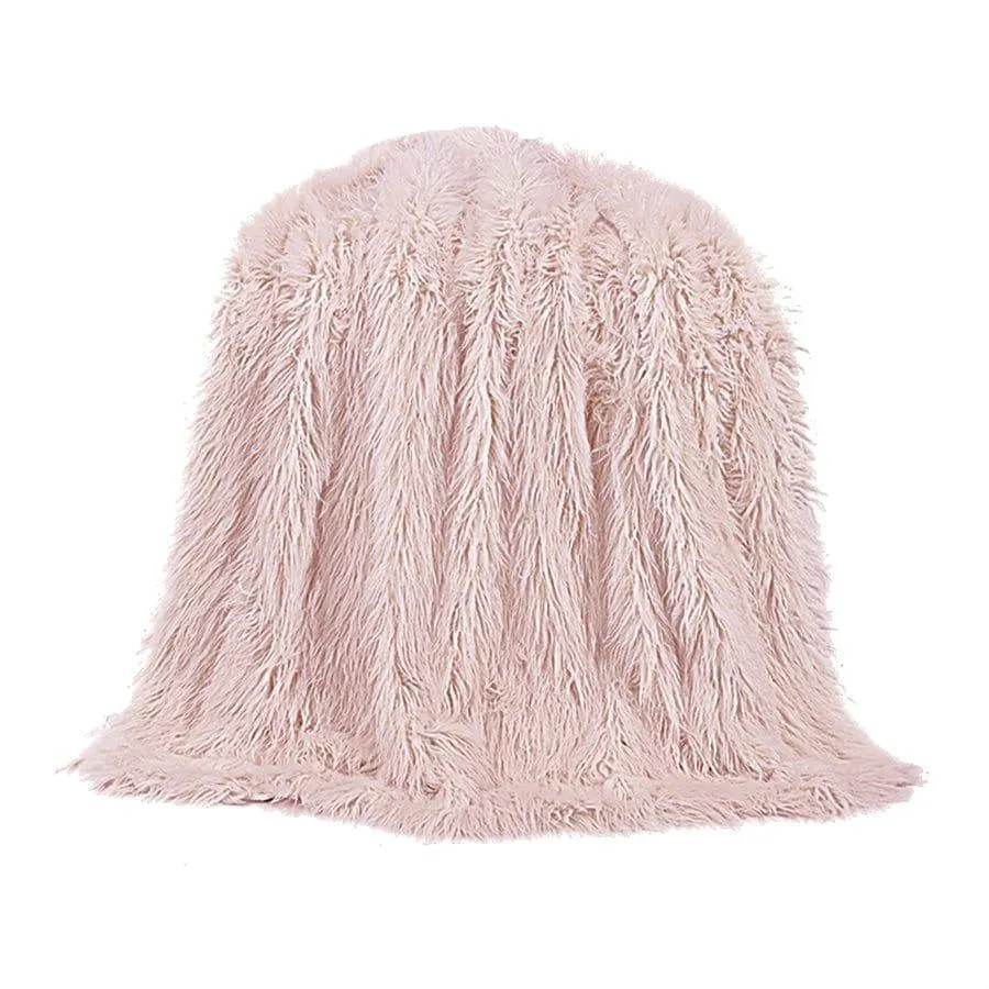 Mongolian Faux Fur Bolster Pillow in Blush
