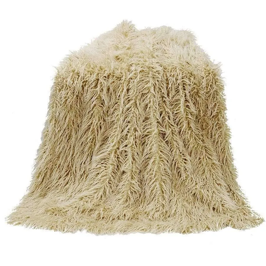 Mongolian Faux Fur Throw Pillow in Cream