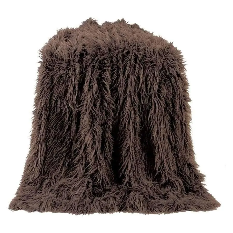 Mongolian Faux Fur Throw Pillow in Dark Mocha