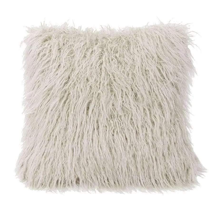 Mongolian Faux Fur Throw Pillow in White storage cart, utility cart