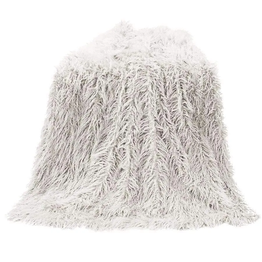 Mongolian Faux Fur Throw Pillow in White