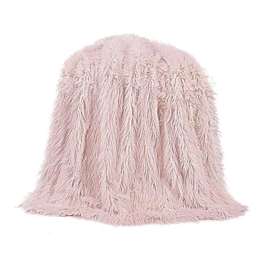 Mongolian Fur Throw Pillow - Blush
