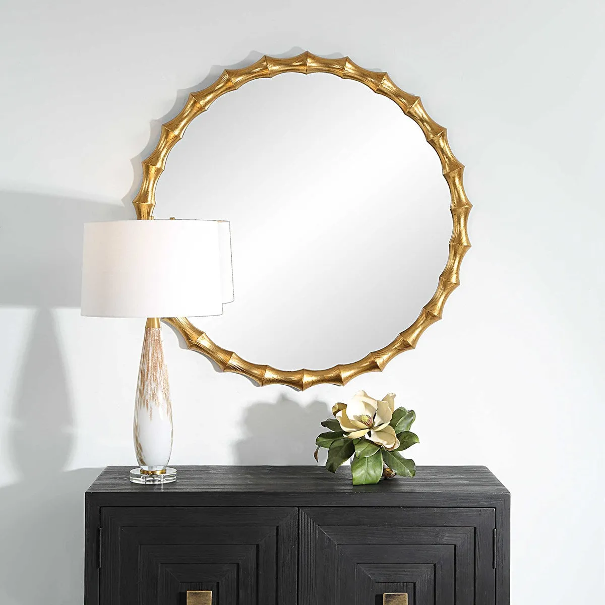 Nacala Round Mirror in Gold Leaf