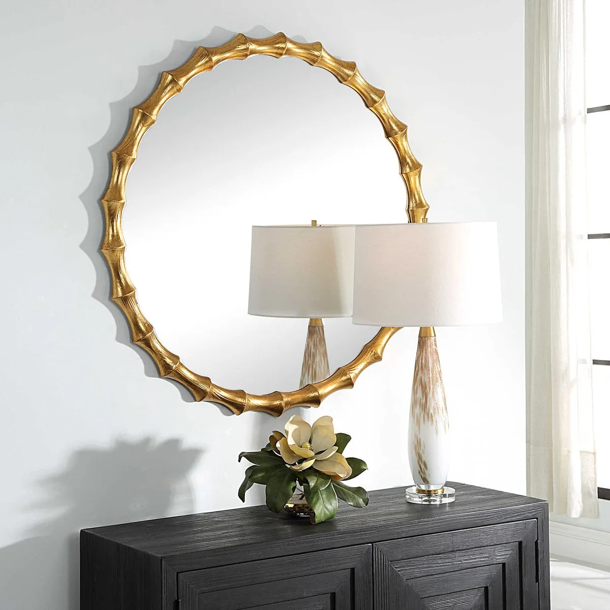 Nacala Round Mirror in Gold Leaf