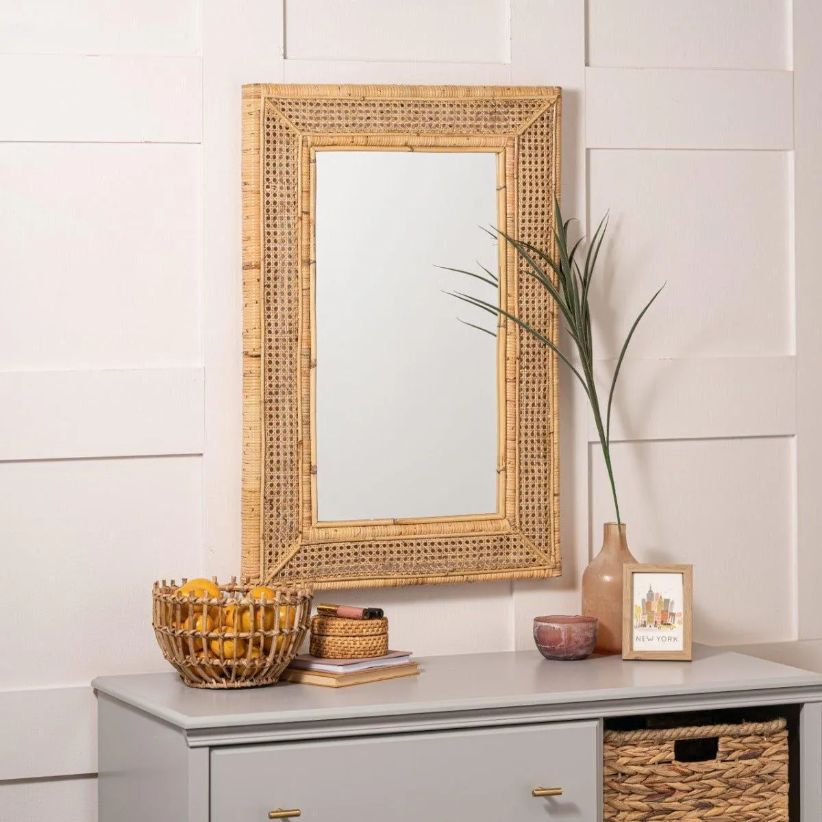 Natural Rattan and Cane Framed Wall Mirror