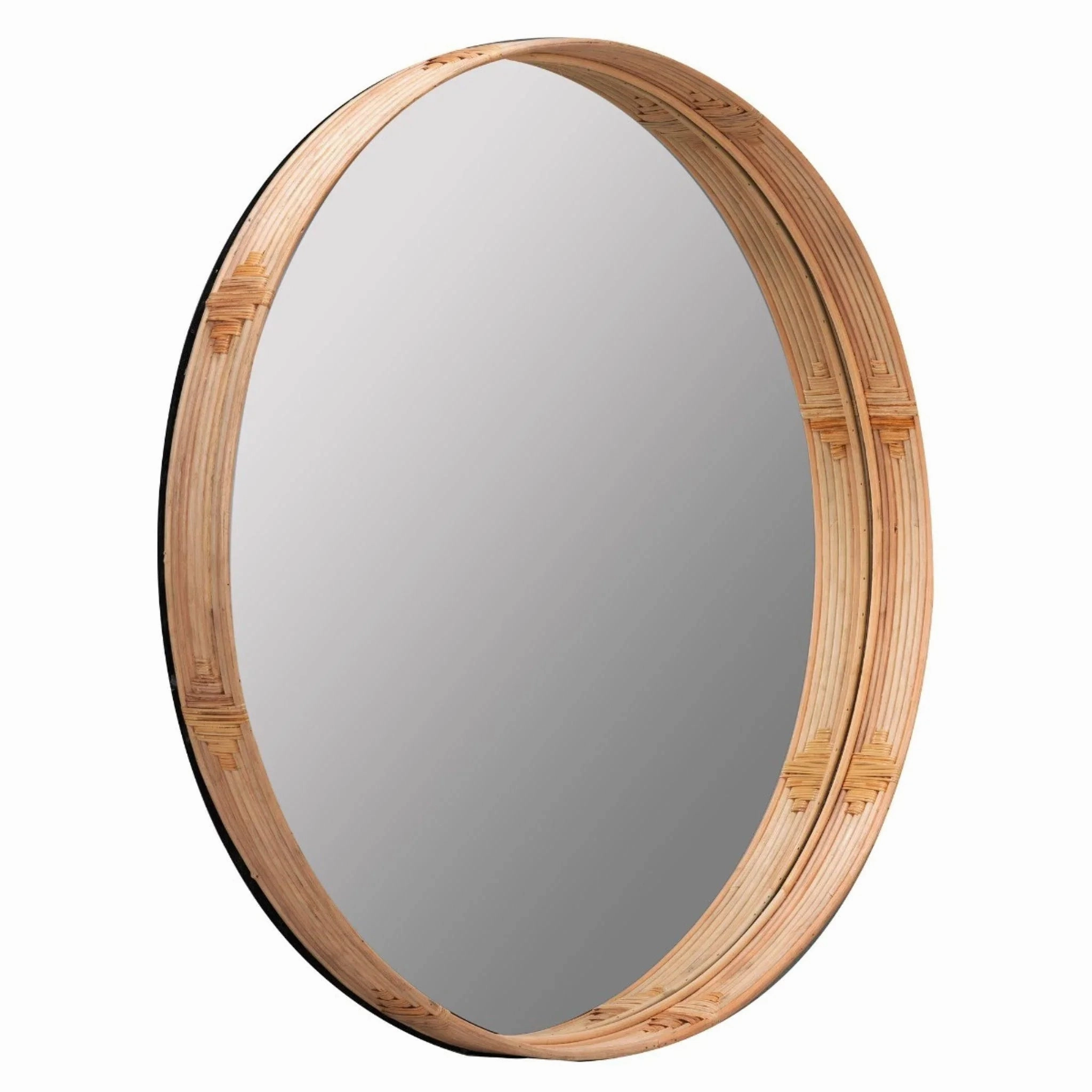 Natural Woven Rattan Framed Round Wall Mirror