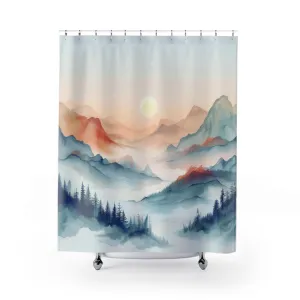 Nature Shower Curtain | Colorful Navy Blue, Rust Sunset Lighting,Home Lighting