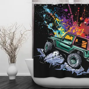 Neon Jeep Shower Curtains and Optional Bath Mats Lighting,Lamps Fixtures