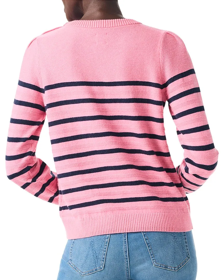 NIC ZOE Stripe Button Shoulder Cashmere-Blend Sweater