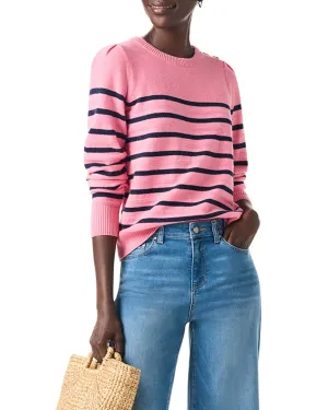 NIC ZOE Stripe Button Shoulder Cashmere-Blend Sweater