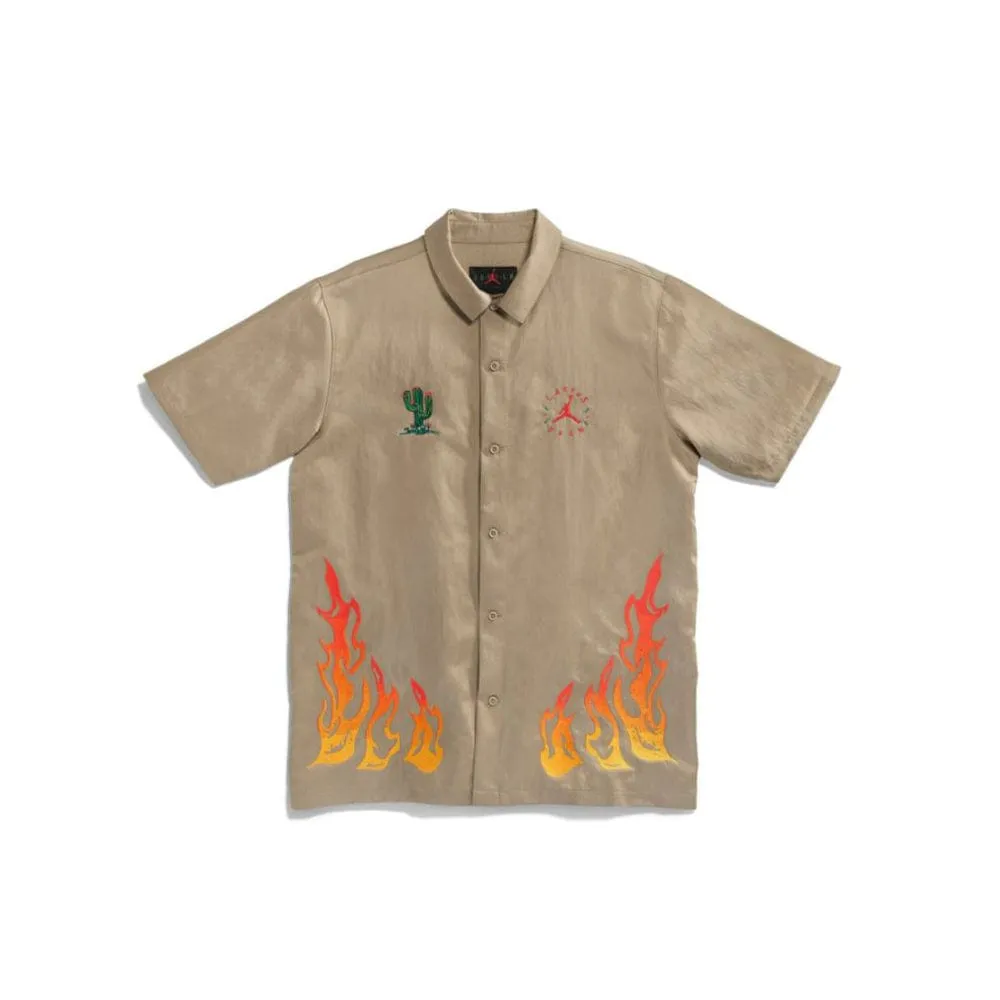 NIKE AIR JORDAN X TRAVIS SCOTT CACTUS JACK BUTTON DOWN KHAKI SHIRT -
