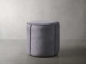 Nubuck Round Leather Pouf in Mineral Poufs,round knitted pouf
