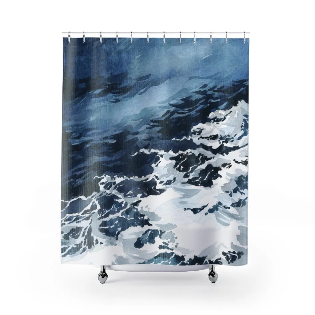 Ocean Waves Shower Curtain | Navy Blue Lighting,Home Lighting