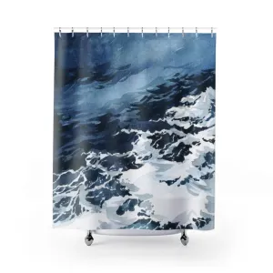 Ocean Waves Shower Curtain | Navy Blue Lighting,Home Lighting