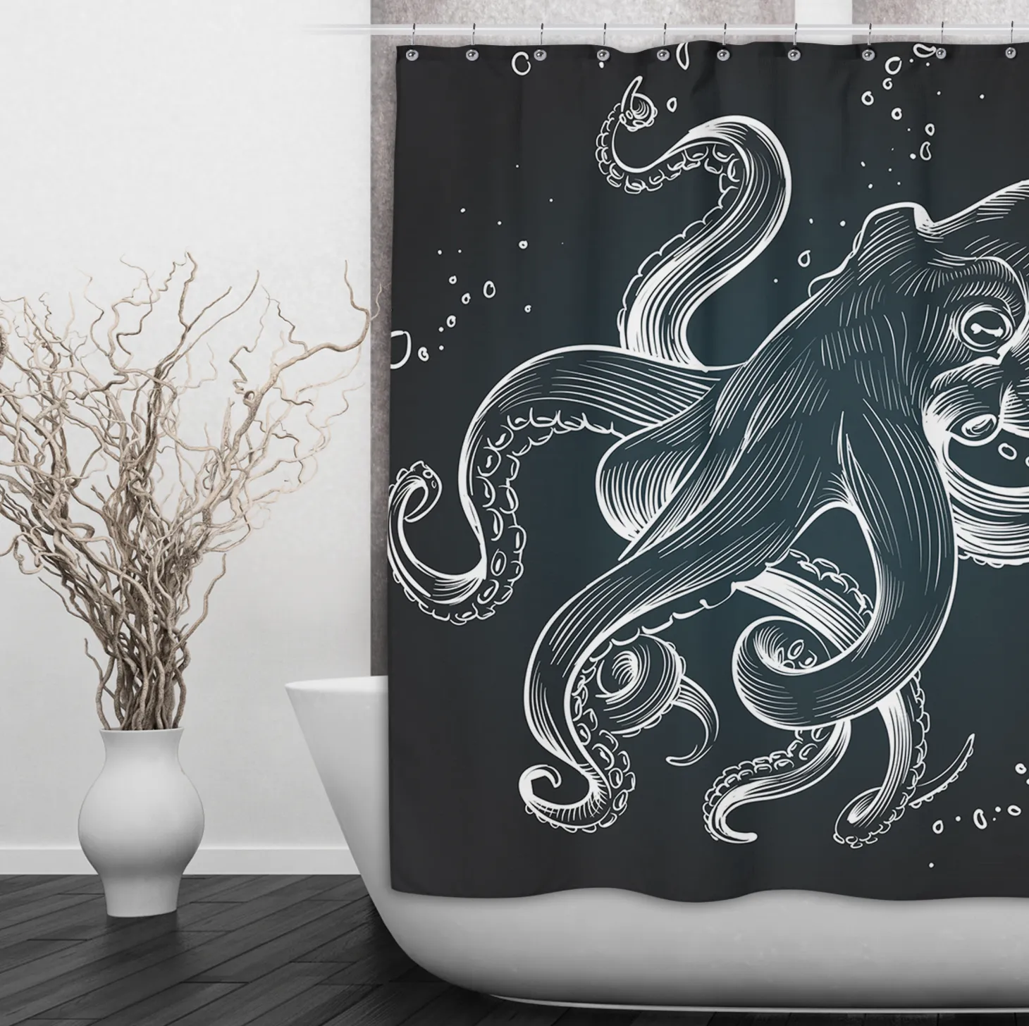 Octo Bubbles Octopus Shower Curtains and Optional Bath Mats Lighting,Lamps Fixtures