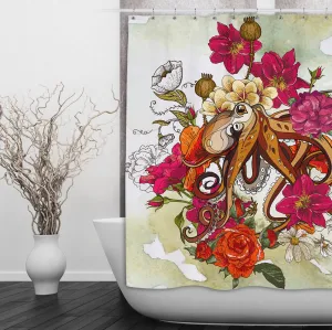 Octopus and Flowers Shower Curtains and Optional Bath Mats Lighting,Lamps Fixtures