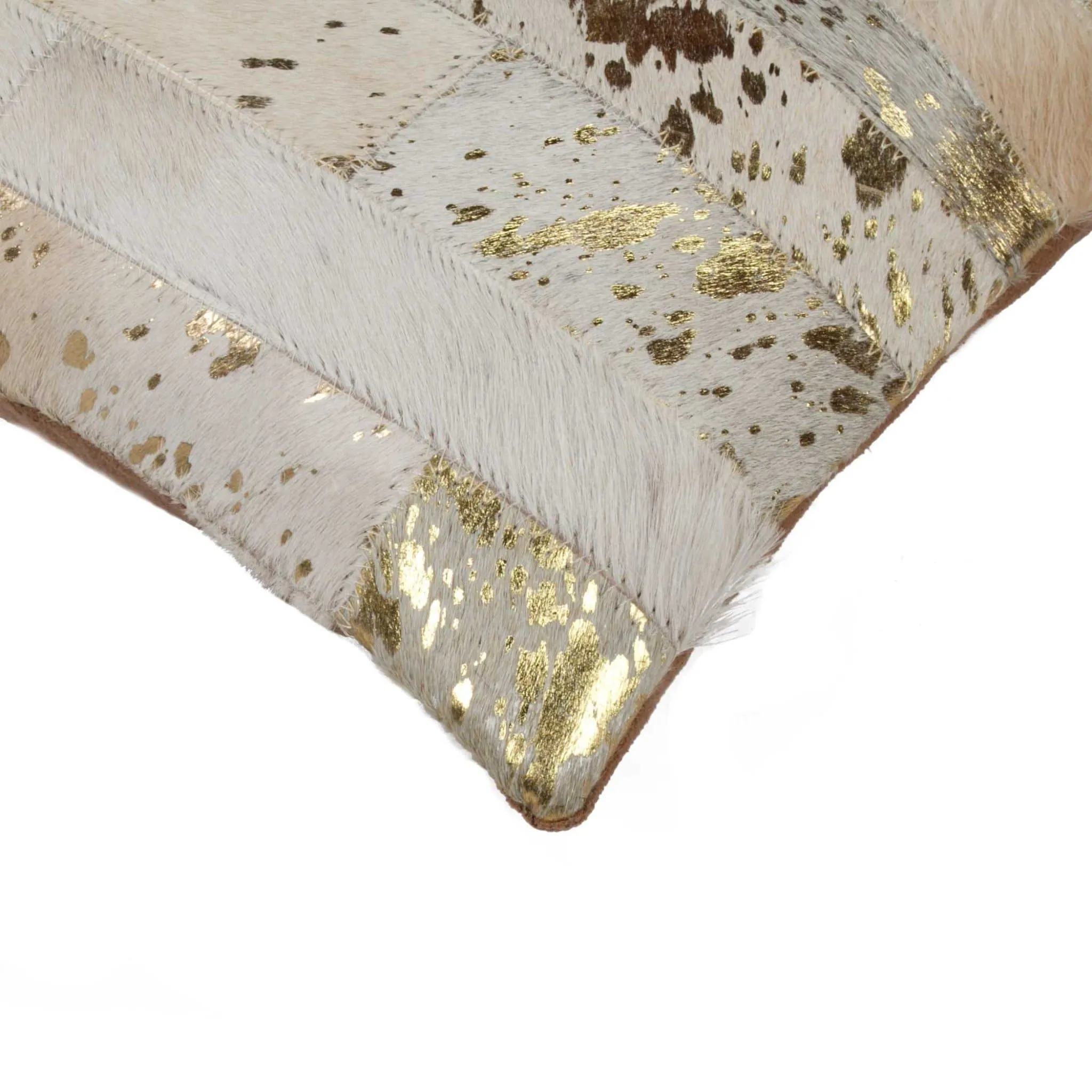 Off White & Metallic Gold Cowhide Pillow