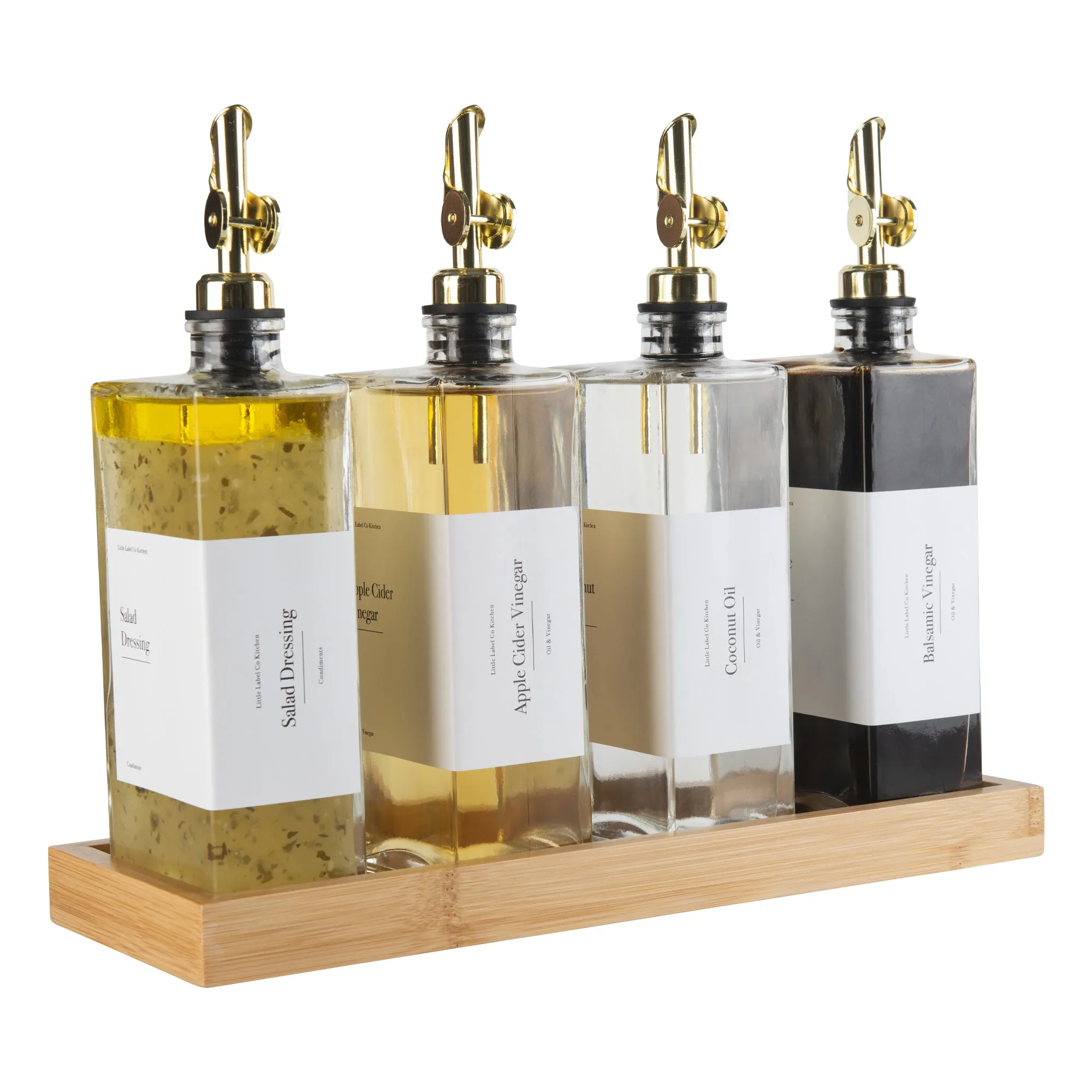 Oil & Vinegar Book Bottles with Bamboo Tray - 4 Pack