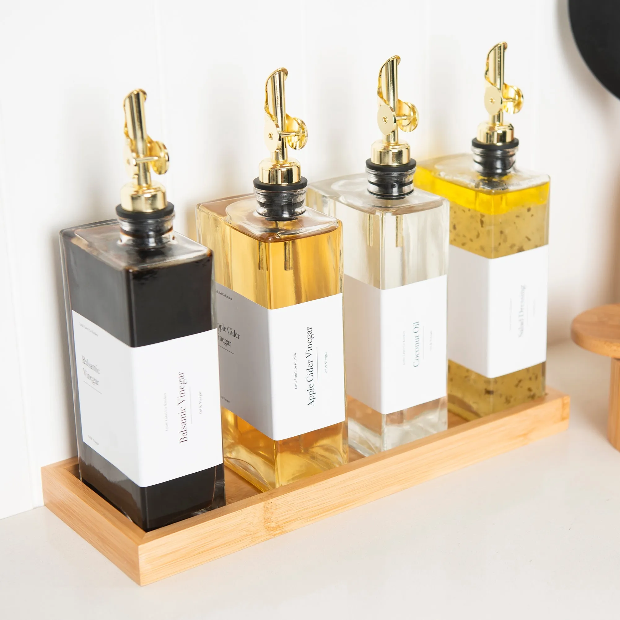 Oil & Vinegar Book Bottles with Bamboo Tray - 4 Pack Figurines,Decorative Ornaments