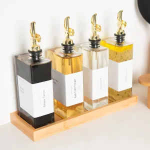 Oil & Vinegar Book Bottles with Bamboo Tray - 4 Pack Figurines,Decorative Ornaments