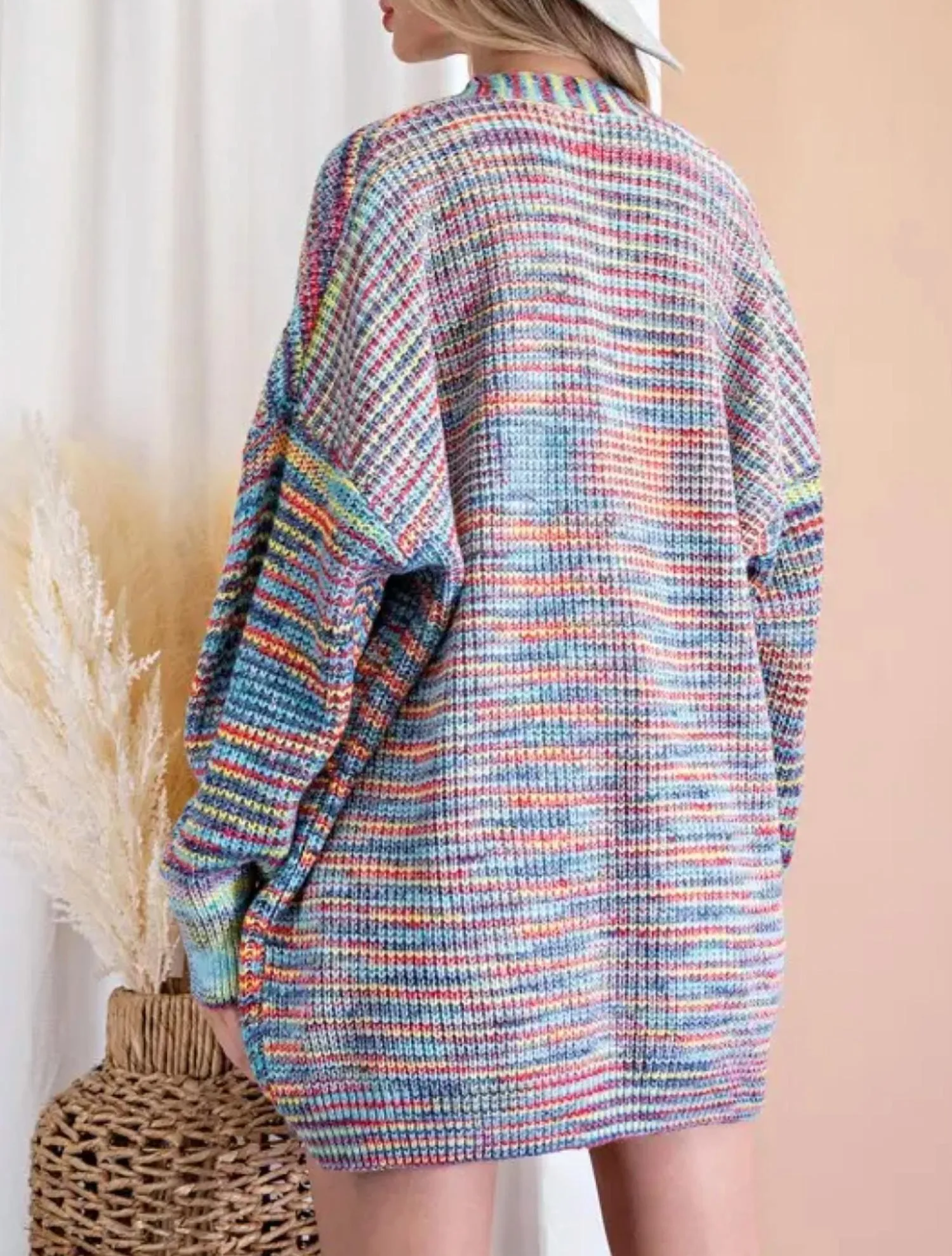 Open-Front Knit Cardigan In Rainbow