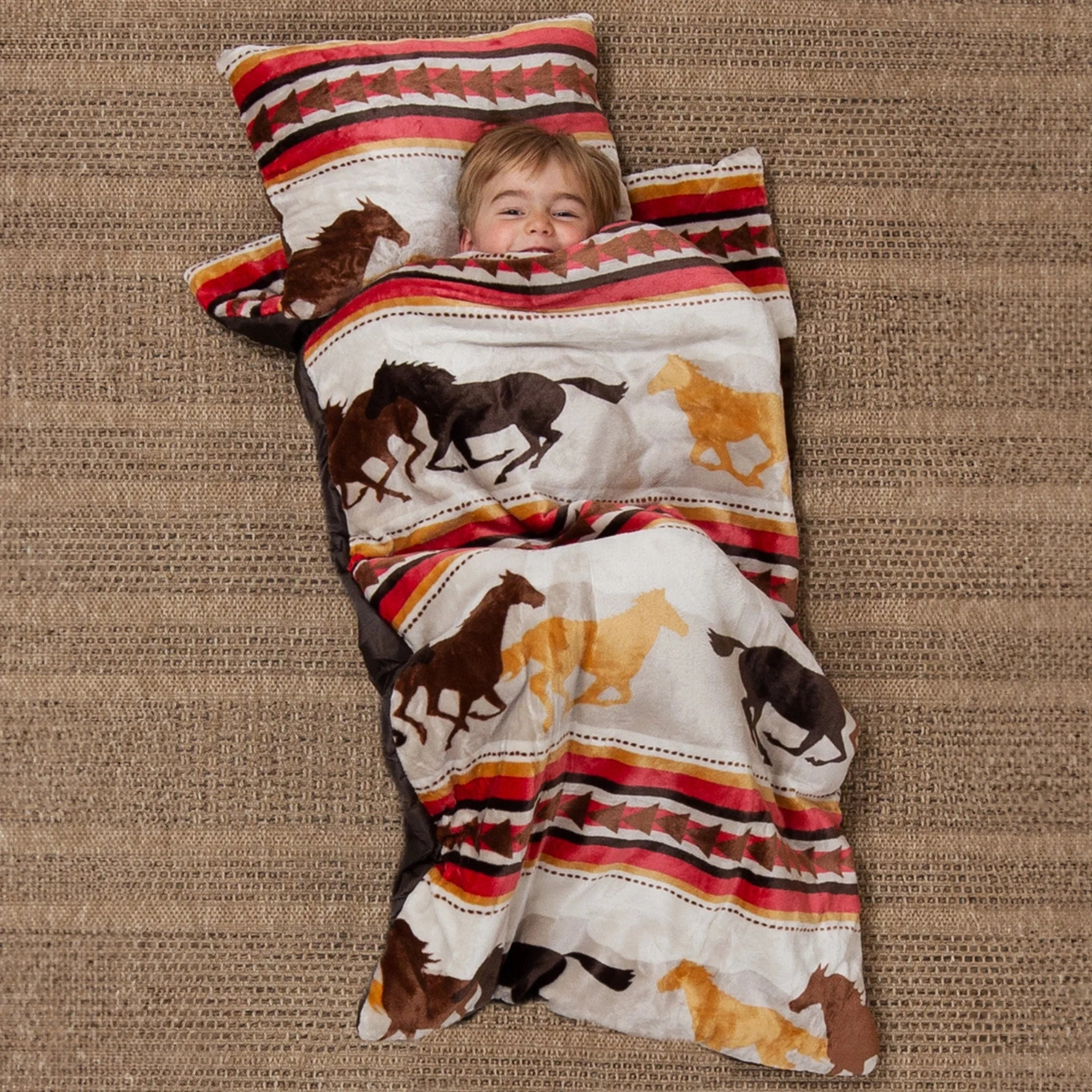 Open Range Horses Kids Sleeping Bag & Pillow