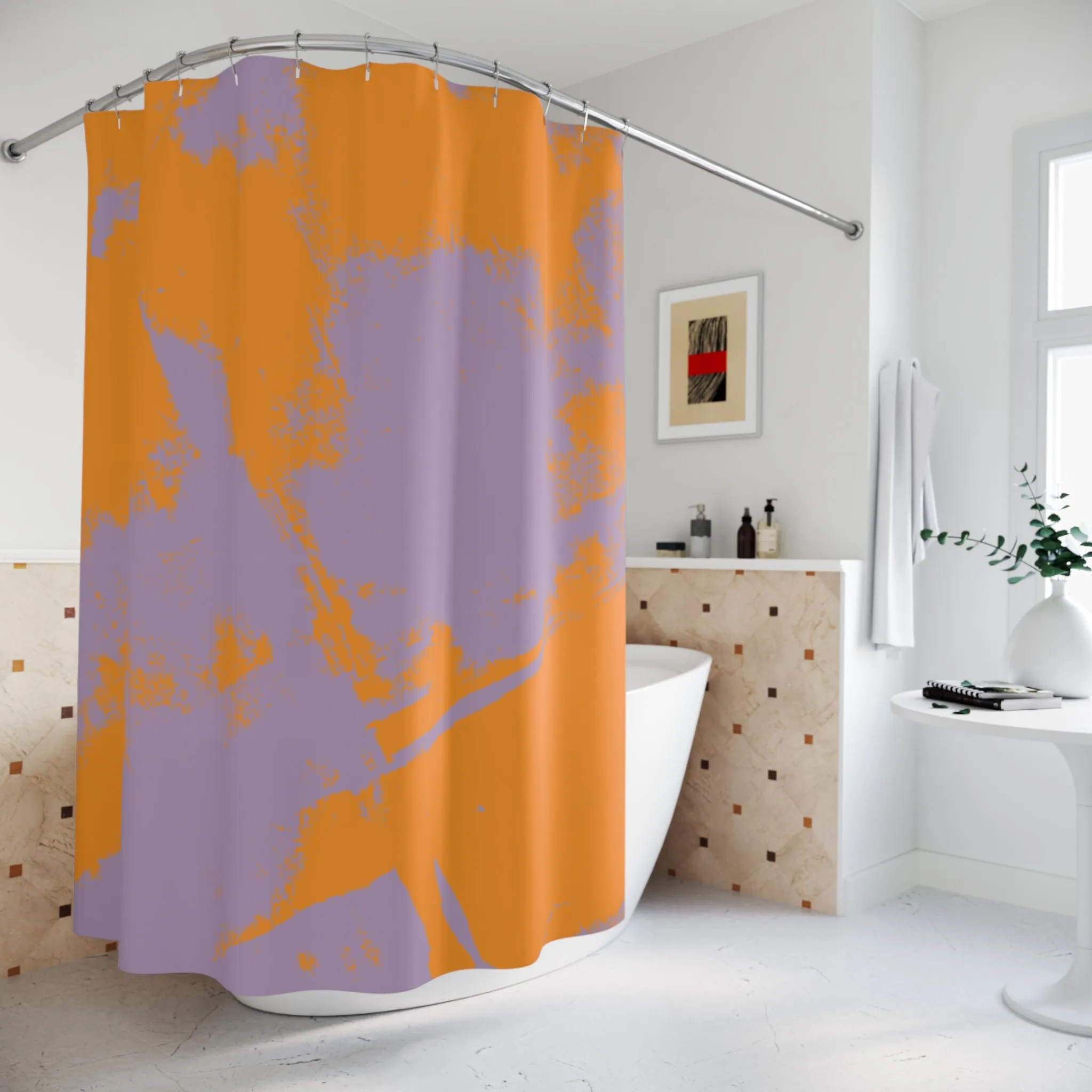 Orange Purple Shower Curtain | Minimalist Colorful Fabric Curtain