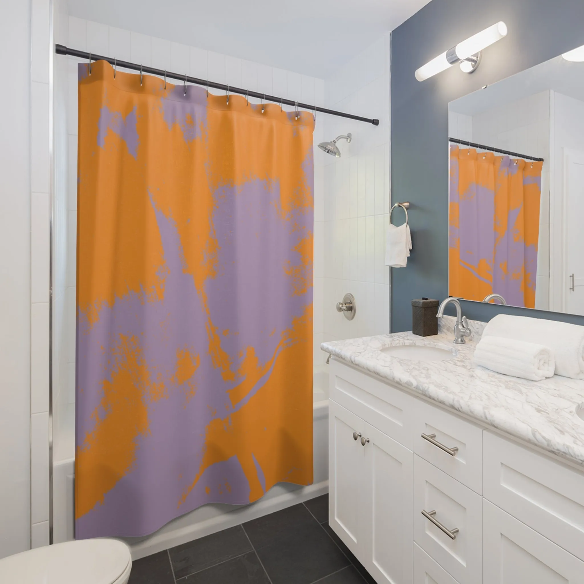 Orange Purple Shower Curtain | Minimalist Colorful Fabric Curtain
