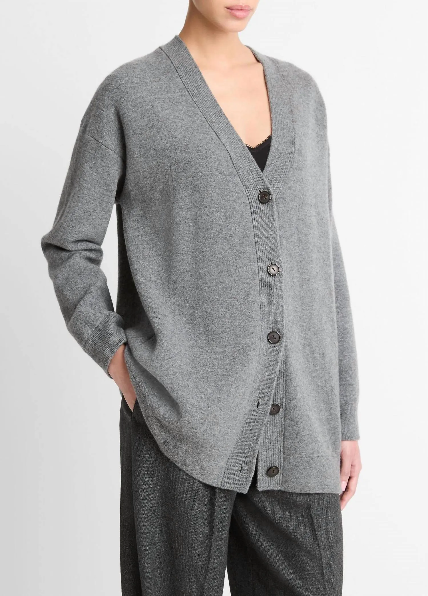Oversized Double Knit Cardigan In Heather Flint