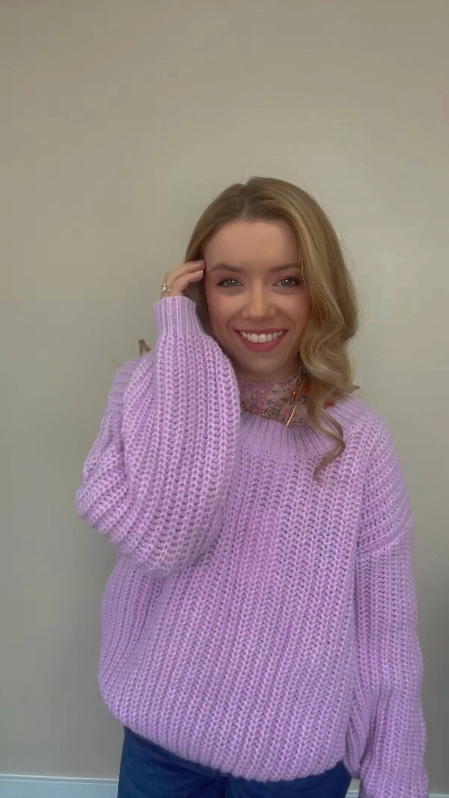 Oversized Reversible Chunky Knit Sweater In Lavender