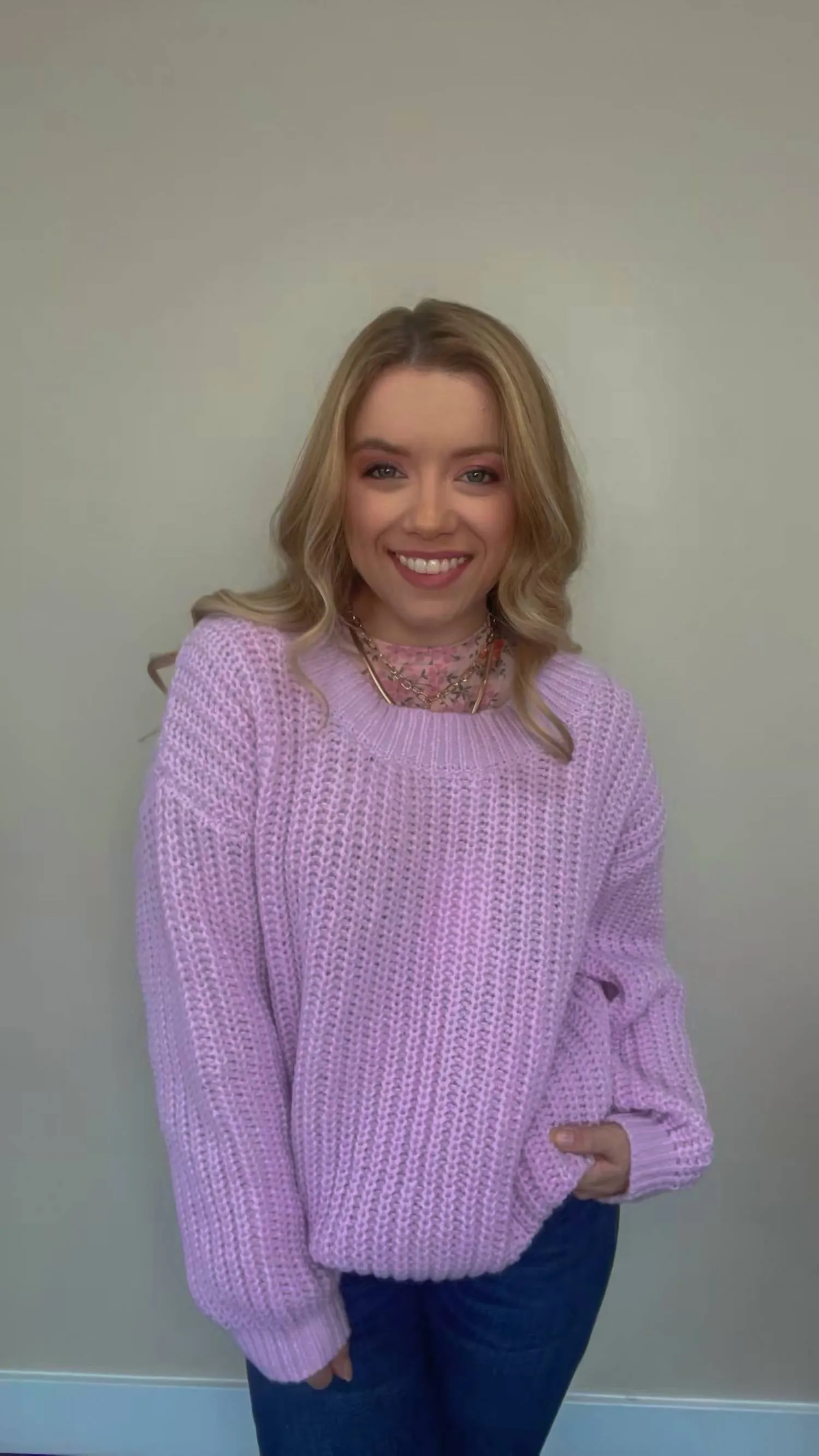 Oversized Reversible Chunky Knit Sweater In Lavender